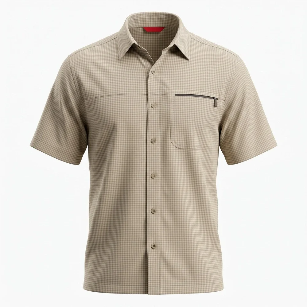 The North Face Shirt Mens XL Tan Excellent Short Sleeve Zip Pocket ABC4
